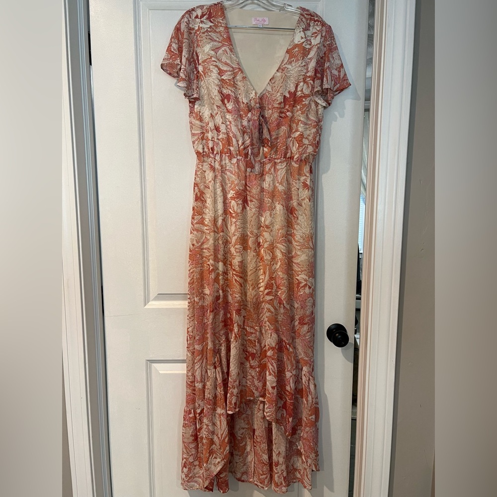 Pink Lily floral high-low dress: Size Large